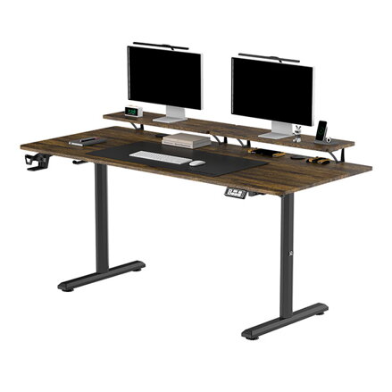 Pracovní stůl, elektricky nastavitelná výška, 160X70 cm, 72-117 cm, HIGHLANDER XXL BROWN, hnědý, ULTRADESK