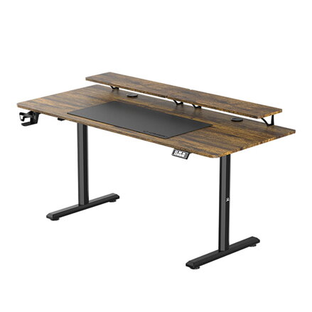 Pracovní stůl, elektricky nastavitelná výška, 160X70 cm, 72-117 cm, HIGHLANDER XXL BROWN, hnědý, ULTRADESK