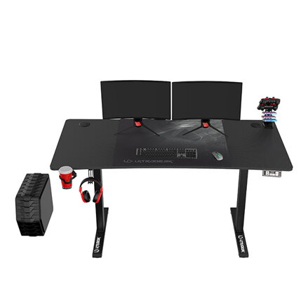 ULTRADESK Herní stůl LEVEL V2, 140x68cm, 72-117cm, elektricky nastavitelná výška, s XXL podložkou pod myš, držák sluchátek i nápoj