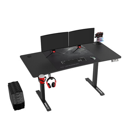 ULTRADESK Herní stůl LEVEL V2, 140x68cm, 72-117cm, elektricky nastavitelná výška, s XXL podložkou pod myš, držák sluchátek i nápoj