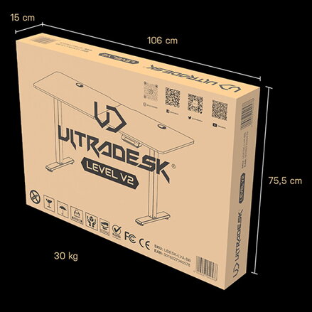 ULTRADESK Herní stůl LEVEL V2, 140x68cm, 72-117cm, elektricky nastavitelná výška, s XXL podložkou pod myš, držák sluchátek i nápoj