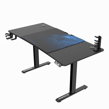 ULTRADESK Herní stůl LEVEL V2 BLUE, 140x68cm, 72-117cm, elektricky nastavitelná výška, s XXL podložkou pod myš, držák sluchátek i