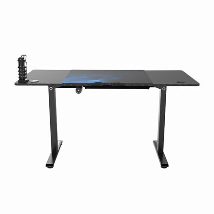 ULTRADESK Herní stůl LEVEL V2 BLUE, 140x68cm, 72-117cm, elektricky nastavitelná výška, s XXL podložkou pod myš, držák sluchátek i