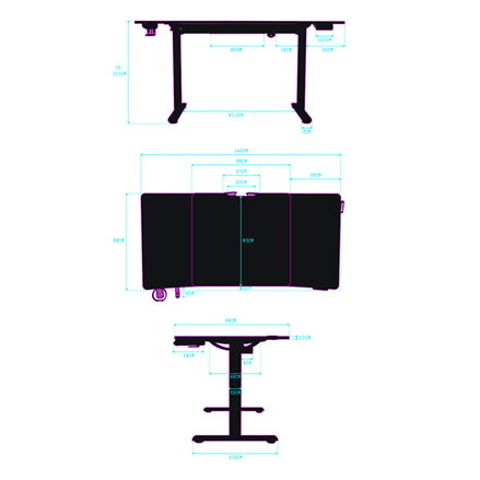 ULTRADESK Herní stůl LEVEL V2 BLUE, 140x68cm, 72-117cm, elektricky nastavitelná výška, s XXL podložkou pod myš, držák sluchátek i