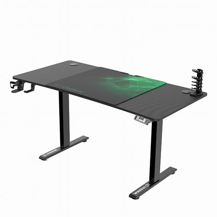 ULTRADESK Herní stůl LEVEL V2 GREEN, 140x68cm, 72-117cm, elektricky nastavitelná výška, s XXL podložkou pod myš, držák sluchátek i