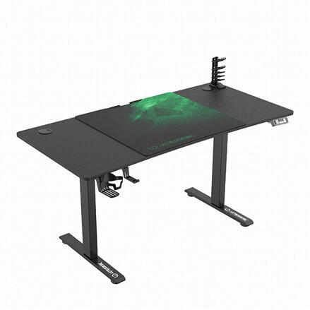 ULTRADESK Herní stůl LEVEL V2 GREEN, 140x68cm, 72-117cm, elektricky nastavitelná výška, s XXL podložkou pod myš, držák sluchátek i