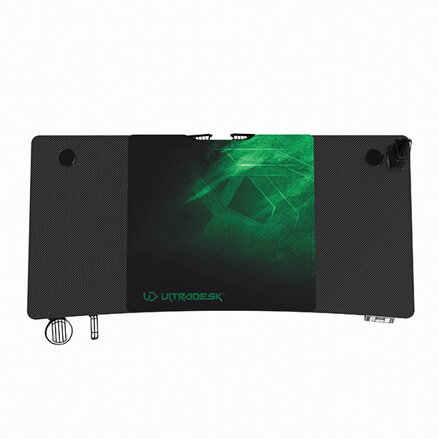 ULTRADESK Herní stůl LEVEL V2 GREEN, 140x68cm, 72-117cm, elektricky nastavitelná výška, s XXL podložkou pod myš, držák sluchátek i