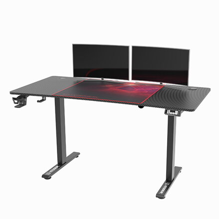 ULTRADESK Herní stůl LEVEL V2 RED, 140x68cm, 72-117cm, elektricky nastavitelná výška, s XXL podložkou pod myš, držák sluchátek i n
