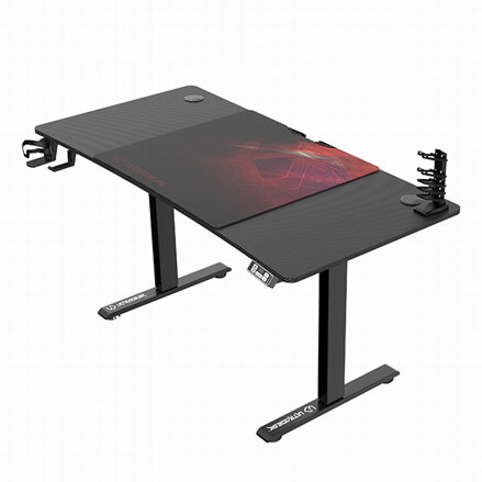 ULTRADESK Herní stůl LEVEL V2 RED, 140x68cm, 72-117cm, elektricky nastavitelná výška, s XXL podložkou pod myš, držák sluchátek i n