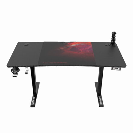 ULTRADESK Herní stůl LEVEL V2 RED, 140x68cm, 72-117cm, elektricky nastavitelná výška, s XXL podložkou pod myš, držák sluchátek i n