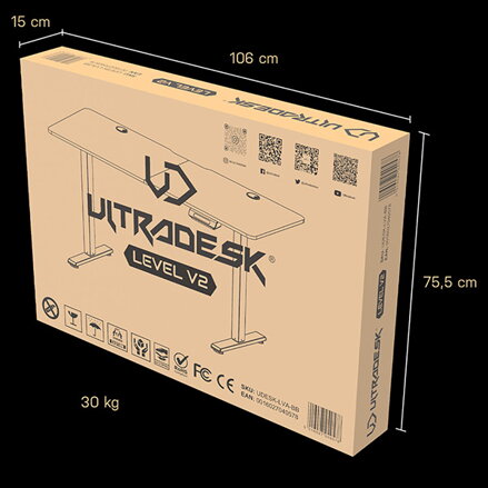 ULTRADESK Herní stůl LEVEL V2 RED, 140x68cm, 72-117cm, elektricky nastavitelná výška, s XXL podložkou pod myš, držák sluchátek i n
