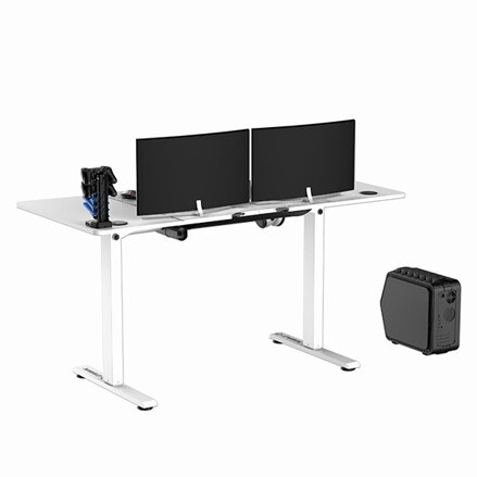 ULTRADESK Herní stůl LEVEL V2 WHITE, 140x68cm, 72-117cm, elektricky nastavitelná výška, s XXL podložkou pod myš, držák sluchátek i