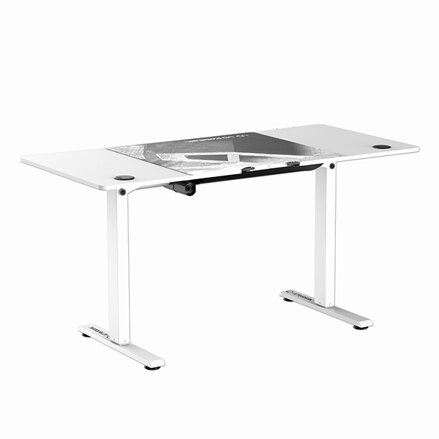 ULTRADESK Herní stůl LEVEL V2 WHITE, 140x68cm, 72-117cm, elektricky nastavitelná výška, s XXL podložkou pod myš, držák sluchátek i