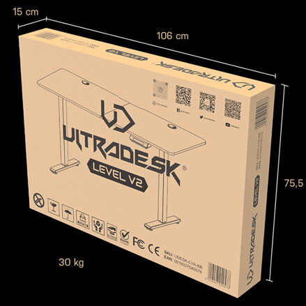 ULTRADESK Herní stůl LEVEL V2, 140x68cm, 72-117cm, elektricky nastavitelná výška, bez podložky