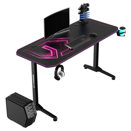 ULTRADESK Herní stůl FRAG - PINK V3, 140x60 cm, 76 cm, s XXL podložkou pod myš, s ultradesk BEAM, držák sluchátek i nápojů