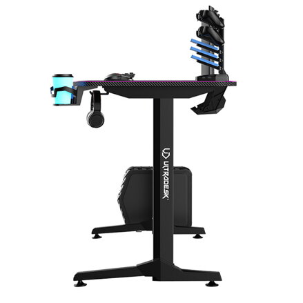 ULTRADESK Herní stůl FRAG - PINK V3, 140x60 cm, 76 cm, s XXL podložkou pod myš, s ultradesk BEAM, držák sluchátek i nápojů