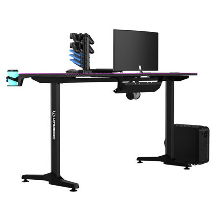 ULTRADESK Herní stůl FRAG - PINK V3, 140x60 cm, 76 cm, s XXL podložkou pod myš, s ultradesk BEAM, držák sluchátek i nápojů