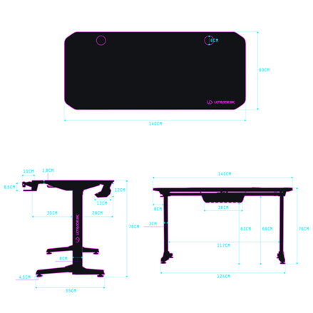 ULTRADESK Herní stůl FRAG - PINK V3, 140x60 cm, 76 cm, s XXL podložkou pod myš, s ultradesk BEAM, držák sluchátek i nápojů