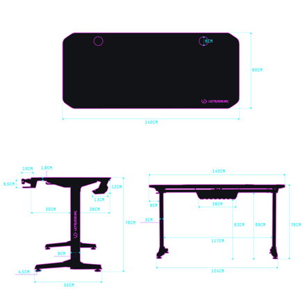ULTRADESK Herní stůl FRAG - GOLD V3, 140x60 cm, 76 cm, s XXL podložkou pod myš, s ultradesk BEAM, držák sluchátek i nápojů