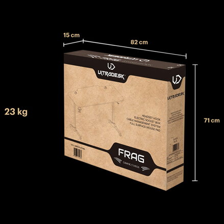 ULTRADESK Herní stůl FRAG - GOLD V3, 140x60 cm, 76 cm, s XXL podložkou pod myš, s ultradesk BEAM, držák sluchátek i nápojů