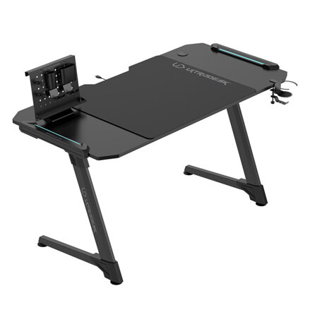 ULTRADESK Herní stůl SPACE XXL V2 BLACK, 144x70 cm, 75 cm, LED RGB podsvícení s dotykovým panelem, s XXL podložkou pod myš