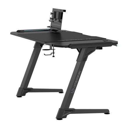 ULTRADESK Herní stůl SPACE XXL V2 BLACK, 144x70 cm, 75 cm, LED RGB podsvícení s dotykovým panelem, s XXL podložkou pod myš