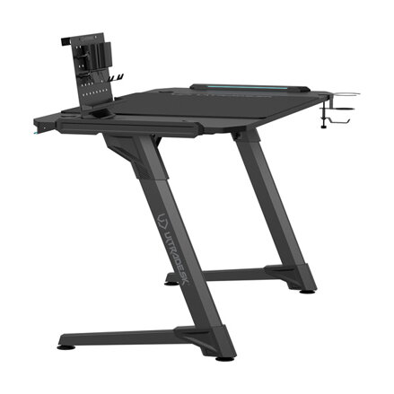 ULTRADESK Herní stůl SPACE XXL V2 BLACK, 144x70 cm, 75 cm, LED RGB podsvícení s dotykovým panelem, s XXL podložkou pod myš