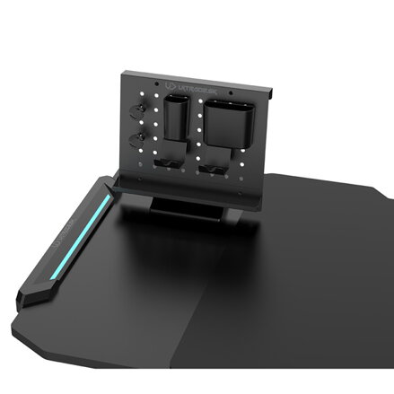 ULTRADESK Herní stůl SPACE XXL V2 BLACK, 144x70 cm, 75 cm, LED RGB podsvícení s dotykovým panelem, s XXL podložkou pod myš