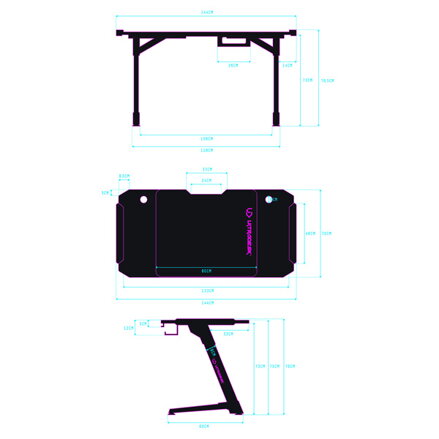 ULTRADESK Herní stůl SPACE XXL V2 BLACK, 144x70 cm, 75 cm, LED RGB podsvícení s dotykovým panelem, s XXL podložkou pod myš