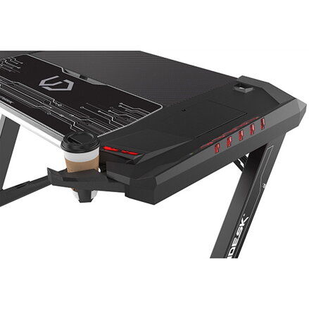 ULTRADESK Herní stůl ROCKET BLACK, 128x68 cm, 78 cm, s XL podložkou pod myš, držák sluchátek i nápojů