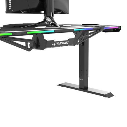 ULTRADESK Herní stůl FORCE - bílý, 166x70 cm, 76.5 cm, s XXL podložkou pod myš, držák sluchátek i nápojů, RGB podsvícení