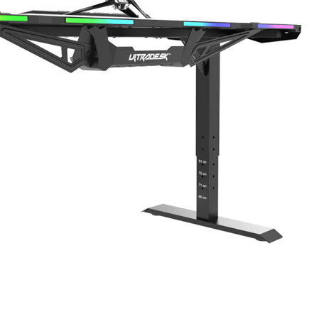 ULTRADESK Herní stůl FORCE - bílý, 166x70 cm, 76.5 cm, s XXL podložkou pod myš, držák sluchátek i nápojů, RGB podsvícení