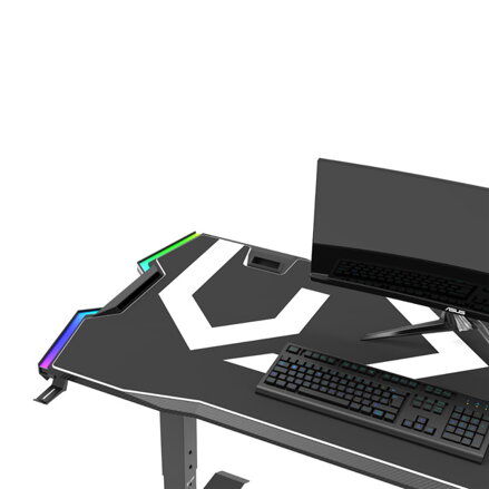 ULTRADESK Herní stůl FORCE - bílý, 166x70 cm, 76.5 cm, s XXL podložkou pod myš, držák sluchátek i nápojů, RGB podsvícení