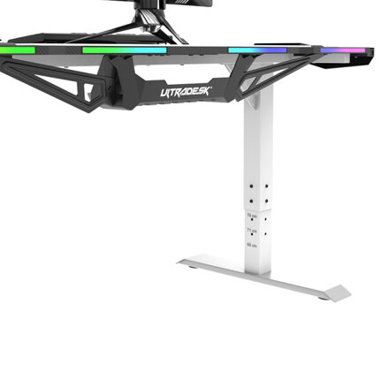ULTRADESK Herní stůl FORCE SNOW - bílý, 166x70 cm, 76.5 cm, s XXL podložkou pod myš, držák sluchátek i nápojů, RGB podsvícení