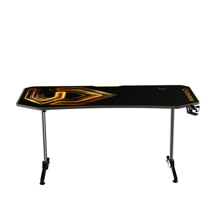 ULTRADESK Herní stůl FRAG XXL GOLD, 160 x 75 cm, 75 cm, držák nápojů a sluchátek, stojan BEAM, s celoplošnou XXL podložkou pod myš