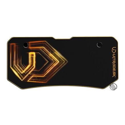 ULTRADESK Herní stůl FRAG XXL GOLD, 160 x 75 cm, 75 cm, držák nápojů a sluchátek, stojan BEAM, s celoplošnou XXL podložkou pod myš