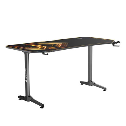 ULTRADESK Herní stůl FRAG XXL GOLD, 160 x 75 cm, 75 cm, držák nápojů a sluchátek, stojan BEAM, s celoplošnou XXL podložkou pod myš