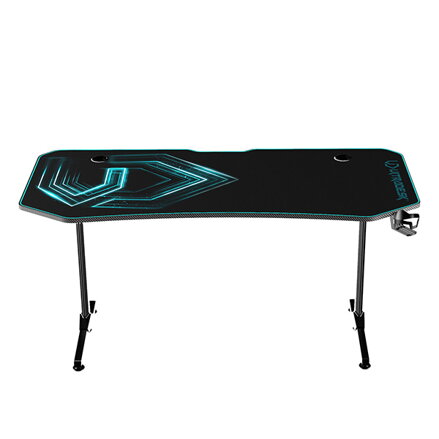 ULTRADESK Herní stůl FRAG XXL BLUE, 160 x 75 cm, 75 cm, držák nápojů a sluchátek, stojan BEAM, s celoplošnou XXL podložkou pod myš