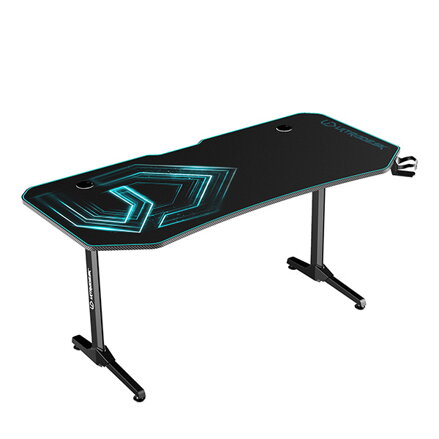 ULTRADESK Herní stůl FRAG XXL BLUE, 160 x 75 cm, 75 cm, držák nápojů a sluchátek, stojan BEAM, s celoplošnou XXL podložkou pod myš