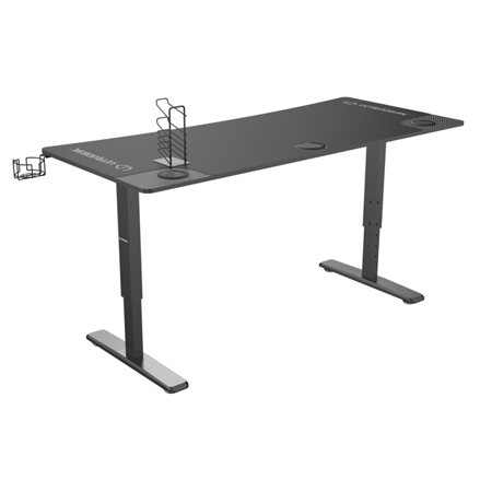 ULTRADESK Herní stůl Ultradesk CRUISER BLACK, 160x70 cm, 66-82 cm, držák sluchátek, 3 otvory pro kabely, výškově nastavitelný, s X