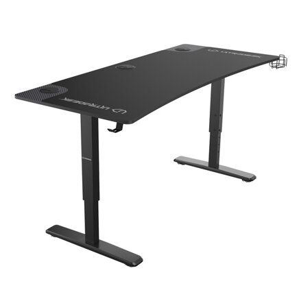 ULTRADESK Herní stůl Ultradesk CRUISER BLACK, 160x70 cm, 66-82 cm, držák sluchátek, 3 otvory pro kabely, výškově nastavitelný, s X