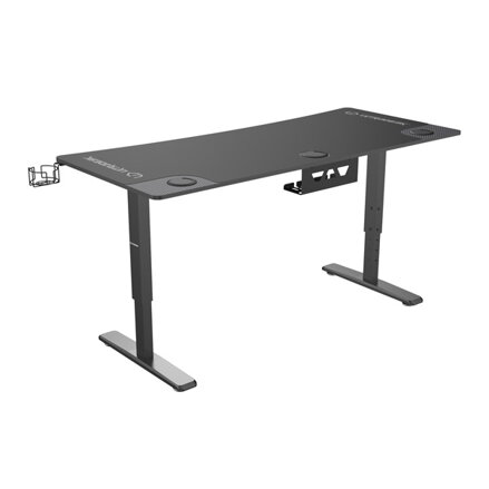 ULTRADESK Herní stůl Ultradesk CRUISER BLACK, 160x70 cm, 66-82 cm, držák sluchátek, 3 otvory pro kabely, výškově nastavitelný, s X