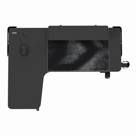 ULTRADESK Herní stůl WINGER - černý, 111x155x60 cm, 75-122 cm, elektricky nastavitelná výška, RGB podsvícení, držák sluchátek i ná