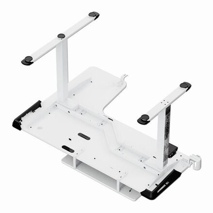 ULTRADESK Herní stůl WINGER - bílý, 111x155x60 cm, 75-122 cm, elektricky nastavitelná výška, RGB podsvícení, držák sluchátek i náp