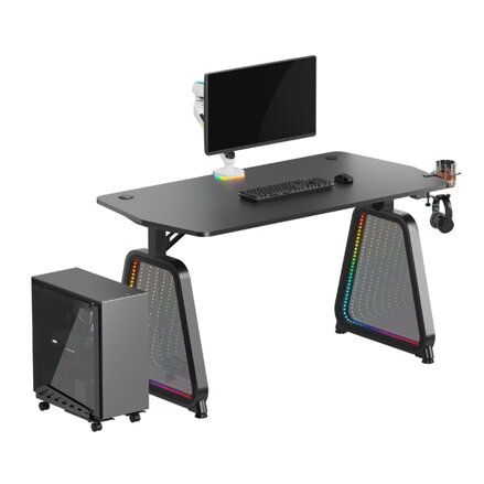 ULTRADESK Herní stůl BOOSTER, 136x70,5 cm, 75 cm, RGB podsvícení, držák sluchátek i nápojů