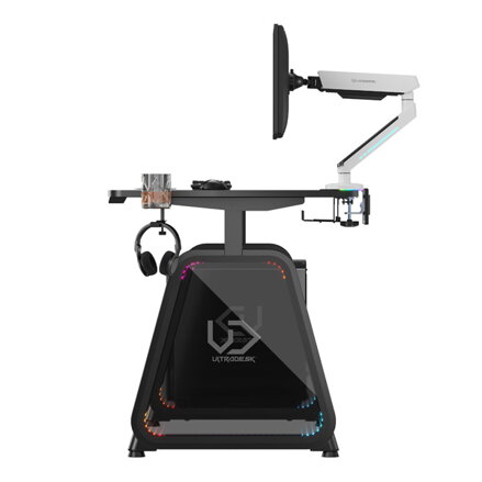 ULTRADESK Herní stůl BOOSTER, 136x70,5 cm, 75 cm, RGB podsvícení, držák sluchátek i nápojů
