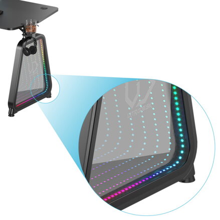ULTRADESK Herní stůl BOOSTER, 136x70,5 cm, 75 cm, RGB podsvícení, držák sluchátek i nápojů