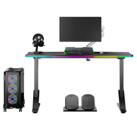 ULTRADESK Herní stůl IRON, 132,5x60,5 cm, 71-81  cm, elektricky nastavitelná výška, RGB podsvícení