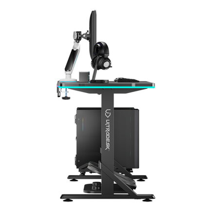 ULTRADESK Herní stůl IRON, 132,5x60,5 cm, 71-81  cm, elektricky nastavitelná výška, RGB podsvícení