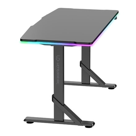 ULTRADESK Herní stůl IRON, 132,5x60,5 cm, 71-81  cm, elektricky nastavitelná výška, RGB podsvícení
